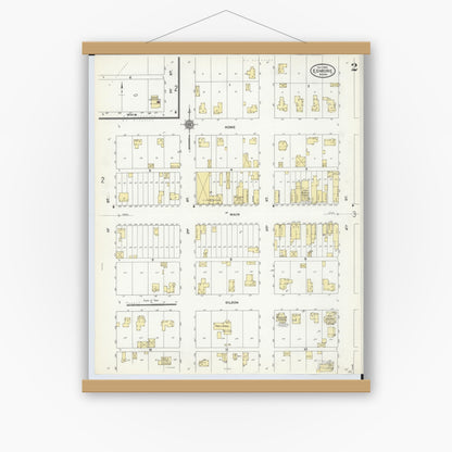 Old map wall art mockup — magnetic wood frame on white wall — Sanborn Fire Insurance Map from Edmore, Montcalm County, Michigan (1910), Sheet #0002