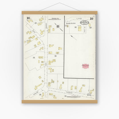 Old map wall art mockup — magnetic wood frame on white wall — Sanborn Fire Insurance Map from Marshfield, Plymouth County, Massachusetts (1925), Sheet #0010