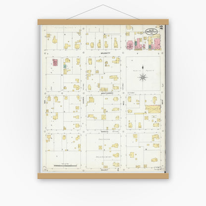 Old map wall art mockup — magnetic wood frame on white wall — Sanborn Fire Insurance Map from Owensville, Gibson County, Indiana (1907), Sheet #0002