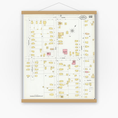 Old map wall art mockup — magnetic wood frame on white wall — Sanborn Fire Insurance Map from Glens Falls, Warren County, New York (1901), Sheet #0022