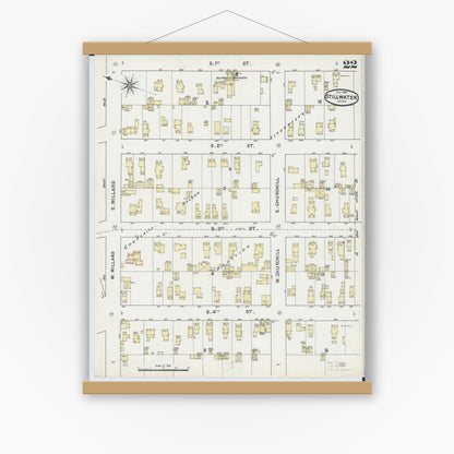 Old map wall art mockup — magnetic wood frame on white wall — Sanborn Fire Insurance Map from Stillwater, Washington County, Minnesota (1891), Sheet #0022