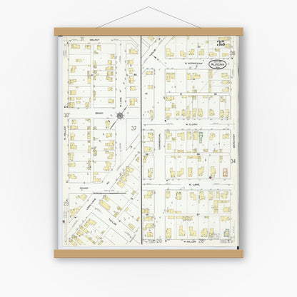 Old map wall art mockup — magnetic wood frame on white wall — Sanborn Fire Insurance Map from Alpena, Alpena County, Michigan (1910), Sheet #0035