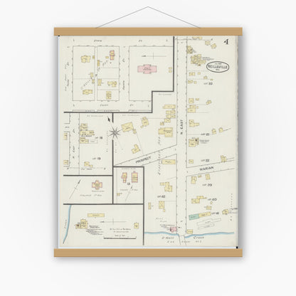 Old map wall art mockup — magnetic wood frame on white wall — Sanborn Fire Insurance Map from Neillsville, Clark County, Wisconsin (1887), Sheet #0004