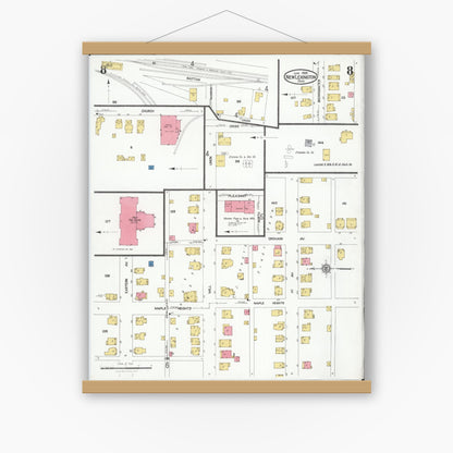 Old map wall art mockup — magnetic wood frame on white wall — Sanborn Fire Insurance Map from New Lexington, Perry County, Ohio (1926), Sheet #0008
