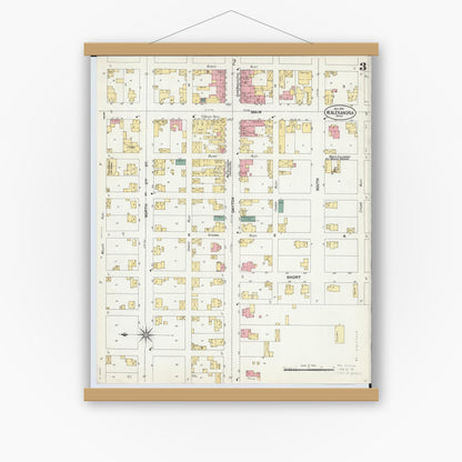 Old map wall art mockup — magnetic wood frame on white wall — Sanborn Fire Insurance Map from West Alexandria, Preble County, Ohio (1901), Sheet #0003