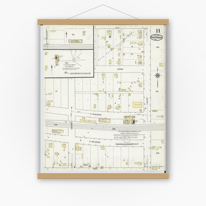 Old map wall art mockup — magnetic wood frame on white wall — Sanborn Fire Insurance Map from Oak Harbor, Ottawa County, Ohio (1920), Sheet #0011