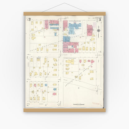 Old map wall art mockup — magnetic wood frame on white wall — Sanborn Fire Insurance Map from Glen Ellyn, Du Page County, Illinois (1946), Sheet #0003