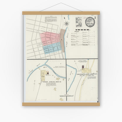 Old map wall art mockup — magnetic wood frame on white wall — Sanborn Fire Insurance Map from White Haven, Luzerne County, Pennsylvania (1891) - Complete Map Set