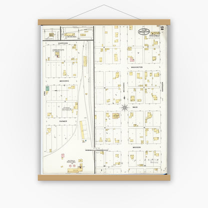 Old map wall art mockup — magnetic wood frame on white wall — Sanborn Fire Insurance Map from Brighton, Washington County, Iowa (1899), Sheet #0002
