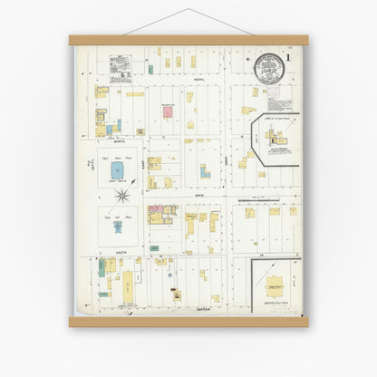Old map wall art mockup — magnetic wood frame on white wall — Sanborn Fire Insurance Map from Uvalde, Uvalde County, Texas (1905) - Complete Map Set