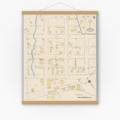 Old map wall art mockup — magnetic wood frame on white wall — Sanborn Fire Insurance Map from Blue Lake, Humboldt County, California (1919), Sheet #0003