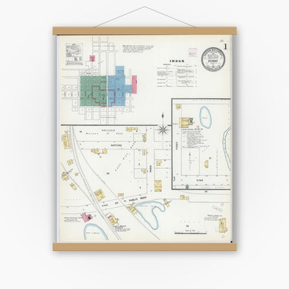 Old map wall art mockup — magnetic wood frame on white wall — Sanborn Fire Insurance Map from Vienna, Johnson County, Illinois (1907), Sheet #0001