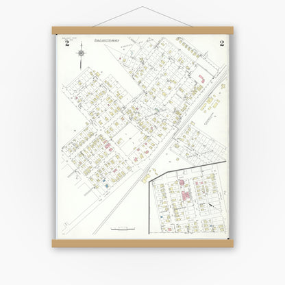 Old map wall art mockup — magnetic wood frame on white wall — Sanborn Fire Insurance Map from Brilliant, Jefferson County, Ohio (1938), Sheet #0002