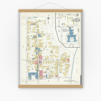 Old map wall art mockup — magnetic wood frame on white wall — Sanborn Fire Insurance Map from Saint Augustine, Saint John's County, Florida (1917), Sheet #0003