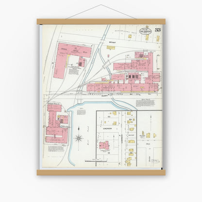 Old map wall art mockup — magnetic wood frame on white wall — Sanborn Fire Insurance Map from Kalamazoo, Kalamazoo County, Michigan (1902), Sheet #0033