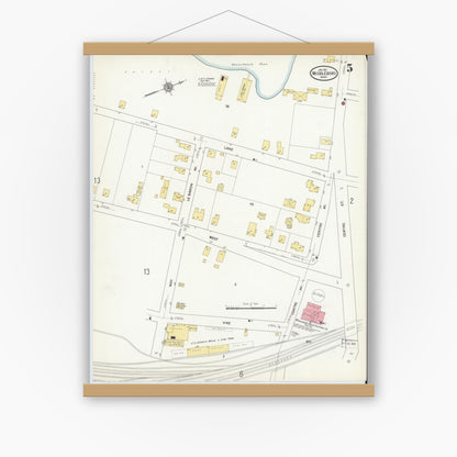 Old map wall art mockup — magnetic wood frame on white wall — Sanborn Fire Insurance Map from Middleboro, Plymouth County, Massachusetts (1912), Sheet #0005