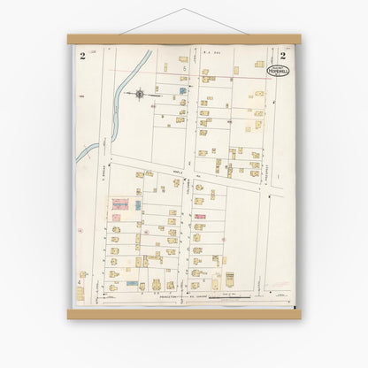 Old map wall art mockup — magnetic wood frame on white wall — Sanborn Fire Insurance Map from Hopewell, Mercer County, New Jersey (1935), Sheet #0002