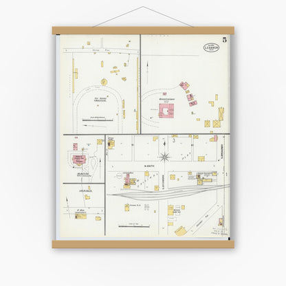 Old map wall art mockup — magnetic wood frame on white wall — Sanborn Fire Insurance Map from Lebanon, Warren County, Ohio (1901), Sheet #0005