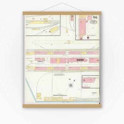 Old map wall art mockup — magnetic wood frame on white wall — Sanborn Fire Insurance Map from Everett, Middlesex County, Massachusetts (1903), Sheet #0034