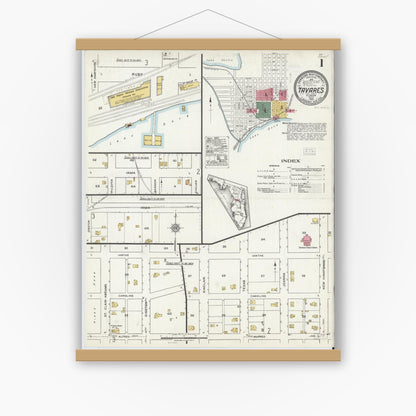 Old map wall art mockup — magnetic wood frame on white wall — Sanborn Fire Insurance Map from Tavares, Lake County, Florida (1920) - Complete Map Set