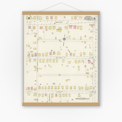 Old map wall art mockup — magnetic wood frame on white wall — Sanborn Fire Insurance Map from Zelienople, Butler County, Pennsylvania (1925), Sheet #0006