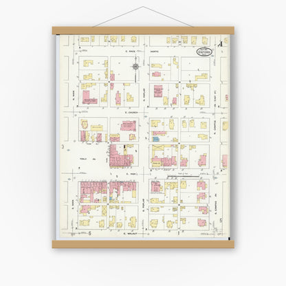 Old map wall art mockup — magnetic wood frame on white wall — Sanborn Fire Insurance Map from Oxford, Butler County, Ohio (1911), Sheet #0004