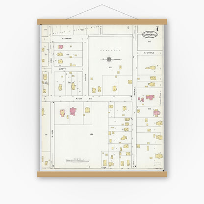 Old map wall art mockup — magnetic wood frame on white wall — Sanborn Fire Insurance Map from Edwardsville, Madison County, Illinois (1921), Sheet #0004