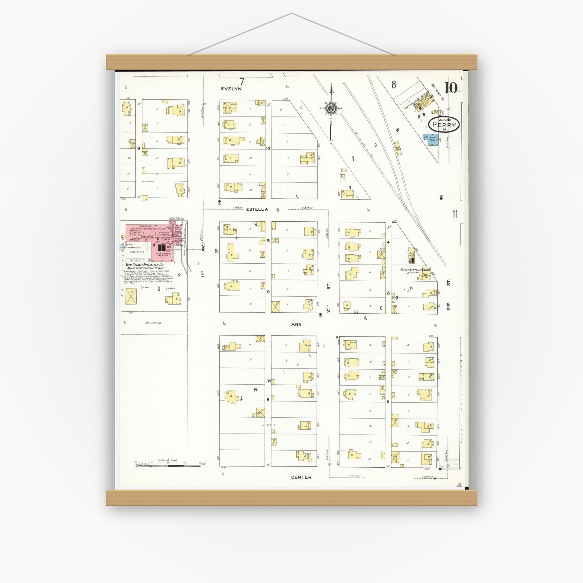 Old map wall art mockup — magnetic wood frame on white wall — Sanborn Fire Insurance Map from Perry, Dallas County, Iowa (1911), Sheet #0010