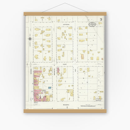 Old map wall art mockup — magnetic wood frame on white wall — Sanborn Fire Insurance Map from Elkhorn, Walworth County, Wisconsin (1911), Sheet #0003