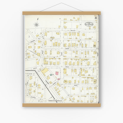 Old map wall art mockup — magnetic wood frame on white wall — Sanborn Fire Insurance Map from Belle Vernon, Fayette County, Pennsylvania (1905), Sheet #0003