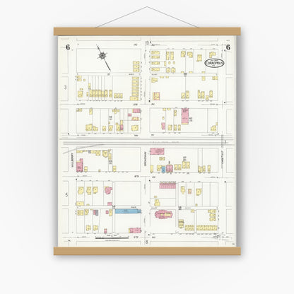 Old map wall art mockup — magnetic wood frame on white wall — Sanborn Fire Insurance Map from Coraopolis, Allegheny County, Pennsylvania (1924), Sheet #0006
