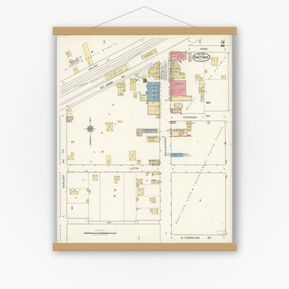 Old map wall art mockup — magnetic wood frame on white wall — Sanborn Fire Insurance Map from Hastings, St. Johns County, Florida (1921), Sheet #0002
