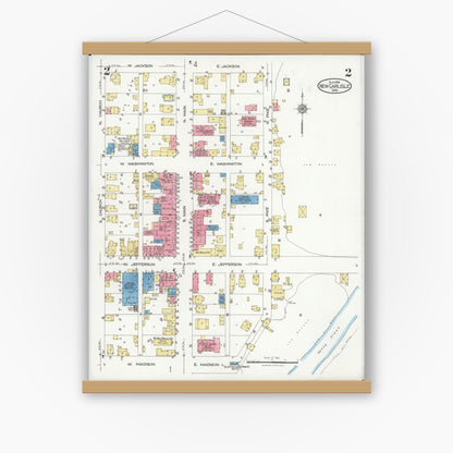 Old map wall art mockup — magnetic wood frame on white wall — Sanborn Fire Insurance Map from New Carlisle, Clarke County, Ohio (1926), Sheet #0002
