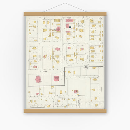 Old map wall art mockup — magnetic wood frame on white wall — Sanborn Fire Insurance Map from Eureka, Woodford County, Illinois (1906), Sheet #0004