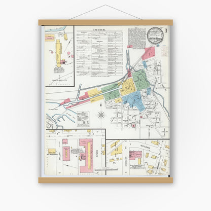 Old map wall art mockup — magnetic wood frame on white wall — Sanborn Fire Insurance Map from Benton Harbor, Berrien County, Michigan (1900), Sheet #0001
