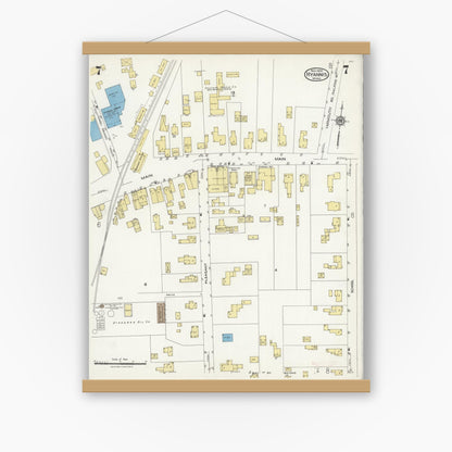 Old map wall art mockup — magnetic wood frame on white wall — Sanborn Fire Insurance Map from Hyannis, Barnstable County, Massachusetts (1924), Sheet #0007