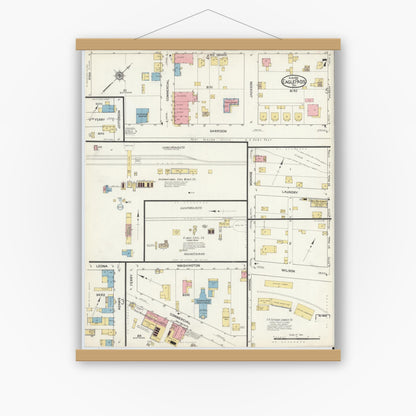 Old map wall art mockup — magnetic wood frame on white wall — Sanborn Fire Insurance Map from Eagle Pass, Maverick County, Texas (1916), Sheet #0007