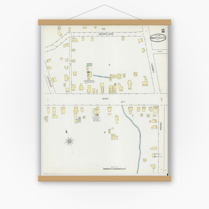 Old map wall art mockup — magnetic wood frame on white wall — Sanborn Fire Insurance Map from Monticello, Sullivan County, New York (1892), Sheet #0002