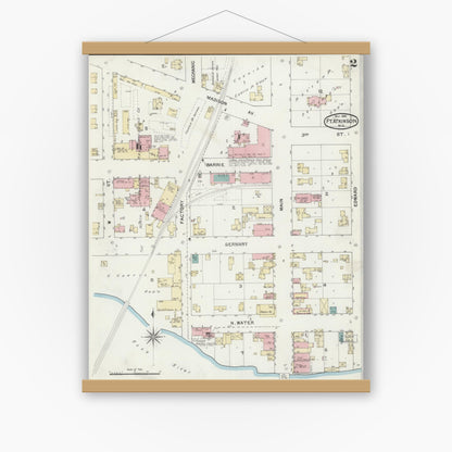 Old map wall art mockup — magnetic wood frame on white wall — Sanborn Fire Insurance Map from Fort Atkinson, Jefferson County, Wisconsin (1892), Sheet #0002