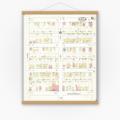 Old map wall art mockup — magnetic wood frame on white wall — Sanborn Fire Insurance Map from Fort Madison, Lee County, Iowa (1913), Sheet #0014
