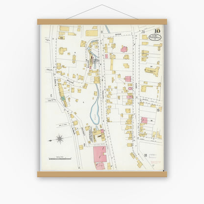 Old map wall art mockup — magnetic wood frame on white wall — Sanborn Fire Insurance Map from Peekskill, Westchester County, New York (1905), Sheet #0010