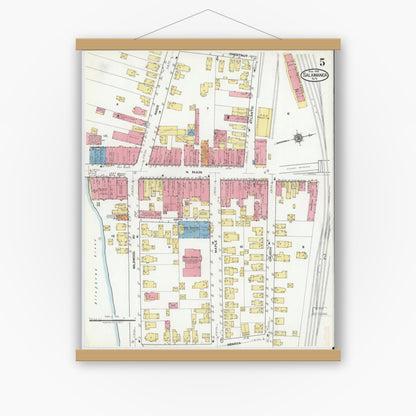 Old map wall art mockup — magnetic wood frame on white wall — Sanborn Fire Insurance Map from Salamanca, Cattaraugus County, New York (1918), Sheet #0005