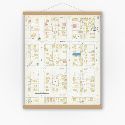 Old map wall art mockup — magnetic wood frame on white wall — Sanborn Fire Insurance Map from La Salle, La Salle County, Illinois (1906), Sheet #0009