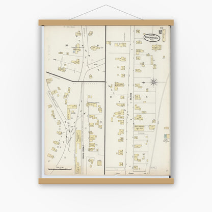 Old map wall art mockup — magnetic wood frame on white wall — Sanborn Fire Insurance Map from Champion, Marquette County, Michigan (1888), Sheet #0002