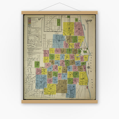 Old map wall art mockup — magnetic wood frame on white wall — Sanborn Fire Insurance Map from Kenosha, Kenosha County, Wisconsin. (1918), Sheet 4
