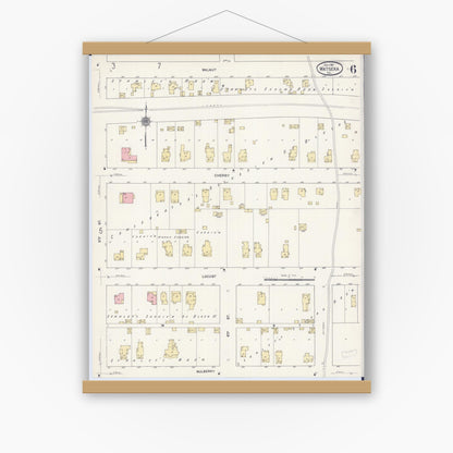 Old map wall art mockup — magnetic wood frame on white wall — Sanborn Fire Insurance Map from Watseka, Iroquois County, Illinois (1911), Sheet #0006