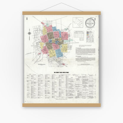 Old map wall art mockup — magnetic wood frame on white wall — Sanborn Fire Insurance Map from Palestine, Anderson County, Texas (1935) - Complete Map Set