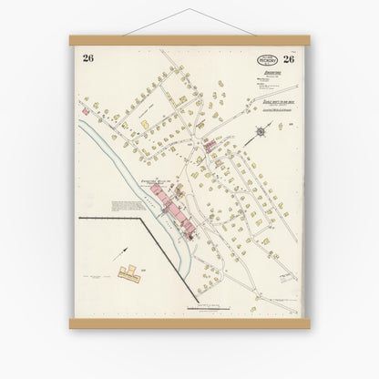 Old map wall art mockup — magnetic wood frame on white wall — Sanborn Fire Insurance Map from Hickory, Catawba County, North Carolina (1925), Sheet #0026