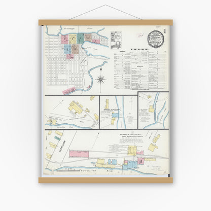 Old map wall art mockup — magnetic wood frame on white wall — Sanborn Fire Insurance Map from Hastings, Dakota County, Minnesota (1891) - Complete Map Set