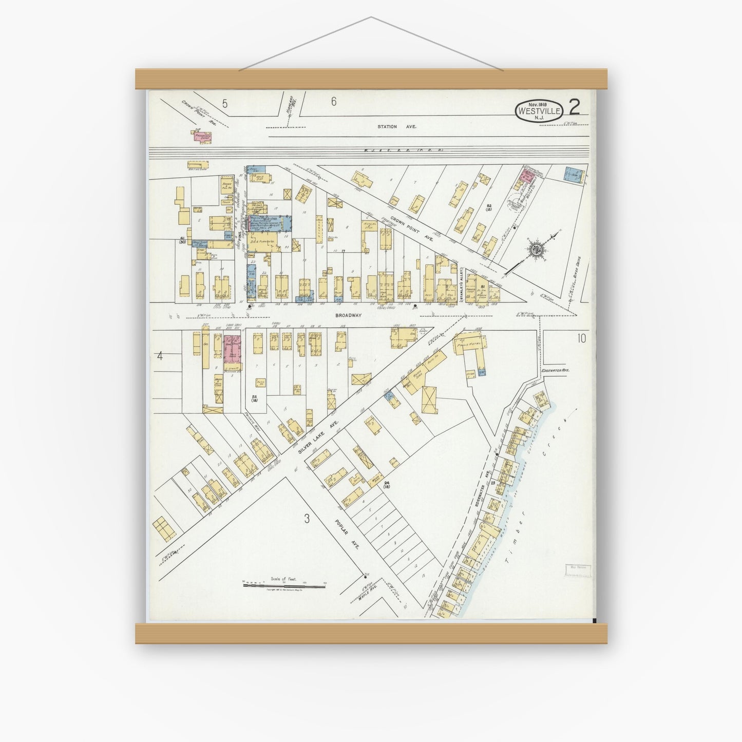 Old map wall art mockup — magnetic wood frame on white wall — Sanborn Fire Insurance Map from Westville, Gloucester County, New Jersey (1919) - Complete Map Set